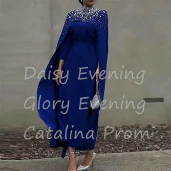 Роскошные вечерние платья с кристаллами, длинные рукава, Синие обертывания из бисера, Элегантная женская одежда, платье для выпускного вечера Ручной работы, свадебная вечеринка в Саудовской Аравии