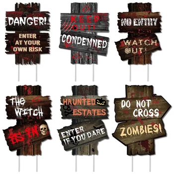 Украшения для Хэллоуина Предупреждающие знаки Страшный Зомби 6 предметов декора для Хэллоуина