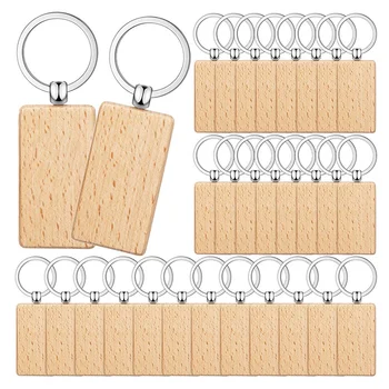 50 Штук пустых деревянных брелоков для ключей, заготовки для гравировки ключей, незаконченный деревянный брелок для ключей, брелки для ключей для поделок своими руками, прямоугольник