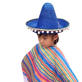 Мексиканское сомбреро из бамбукового плетения, детский головной убор, реквизит для фотосессии, шапочка