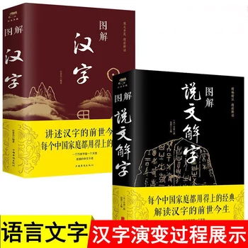 Полный комплект из 2 томов с иллюстрированными пояснениями, показывающими эволюцию книг с китайскими иероглифами