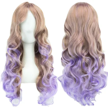 Коричневый и фиолетовый кудрявый парик для косплея, красочные парики для костюмированной вечеринки на Хэллоуин для женщин