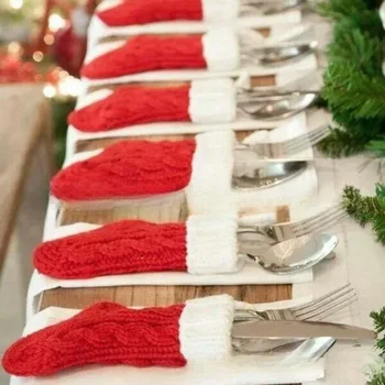 Новые рождественские украшения, Носки в виде рождественской елки, креативная подвеска, Рождественские вязаные носки, чехол для столовых приборов