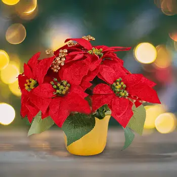 Рождественское Искусственное красное растение Пуансеттия в горшке Рождественский Декор Орнамент для столешницы Центральное Украшение сада Рождественское украшение