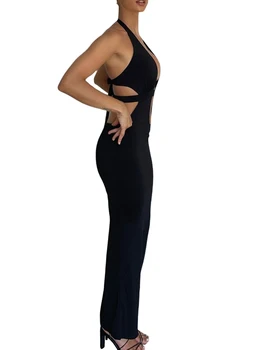 Женское Сексуальное облегающее платье Макси с открытой спиной, без рукавов, с глубоким вырезом, Длинные вечерние коктейльные платья