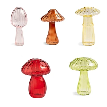 Набор из 5 стеклянных кашпо с грибами, мини-стеклянный террариум для растений, уникальная маленькая стеклянная ваза