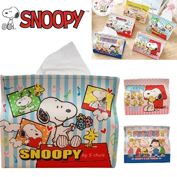 Snoopy Tissue Case Box Контейнер из искусственной кожи с мультяшным рисунком, настольная салфетка, автомобильный держатель для салфеток, Сумка для бумаг, косметичка, чехол-футляр