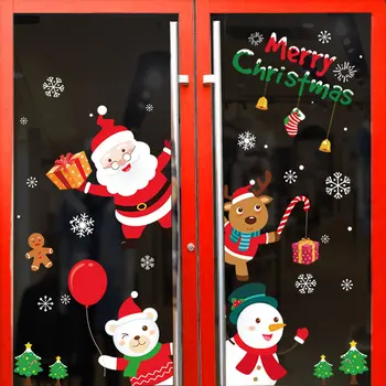 Санта Клаус Рождественские Наклейки На Окна Поезда Веселые Рождественские Украшения для Дома Navidad 2022 Рождественские Украшения С Новым Годом 2023