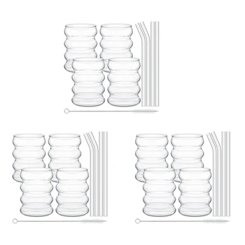 Горячие 12 Упаковок очков, милый рюмка для воды в стиле ретро с рифленой соломинкой, Посуда Для кухни, Набор для приготовления кофе и сока