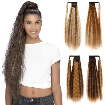 33 Дюйма 85 см Кукурузная Волна Конский Хвост Синтетические Длинные Вьющиеся Волосы в виде Конского Хвоста для Женщин Девочек