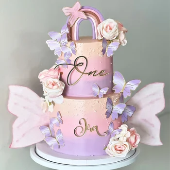 10шт топперов для торта с бабочками Фиолетово-Розовая Топпер для торта с бабочками С Днем Рождения Принадлежности для украшения торта на День рождения Крещение