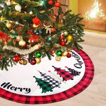Красная юбка для рождественской елки в деревенском стиле со снежинками, Юбка для рождественской елки в черно-красную клетку, украшения для рождественских праздников и вечеринок.
