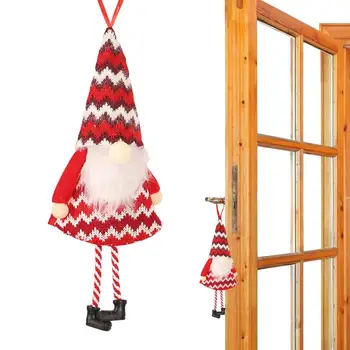 Вяжите рождественских елочных гномов, Милую безликую подвеску в виде старичка на Рождество, Сезонные декорации для рождественской елки, поручни, стены, двери.
