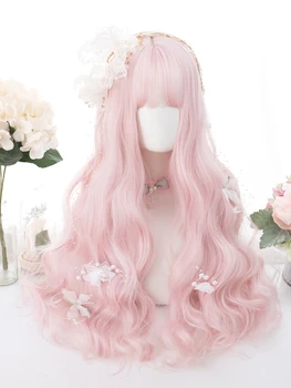 26-дюймовый синтетический парик персиково-розового цвета с челкой, парик из длинных натуральных волнистых волос для женщин, повседневный парик для косплея, термостойкий