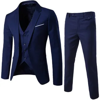 Мужской костюм, облегающий комплект из 3 предметов, высококачественный деловой пиджак для свадебной вечеринки с вырезом на правом плече, жилет, брюки, мужской пиджак-шарм