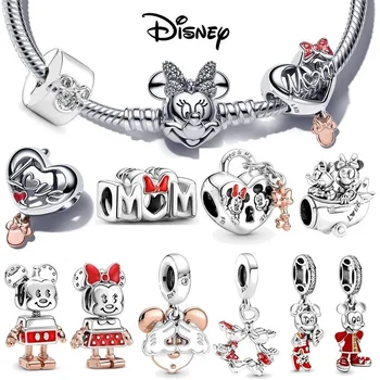 Disney, подвески-цепочки из стерлингового серебра 925 пробы, бусины Микки и Минни, подходят к оригинальному женскому браслету Pandora, Рождественскому ювелирному подарку