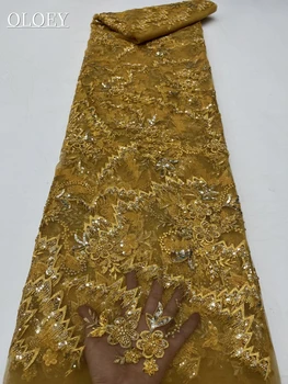 Высококачественная модная Французская сетка, вышивка бисером, кружевная ткань в Африканском Нигерийском стиле, кружевная ткань с пайетками для свадебного платья
