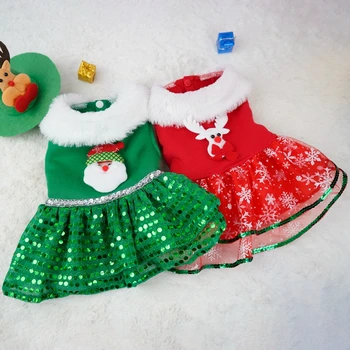 Рождественское платье для собаки, костюм щенка, одежда для маленьких собак в холодную погоду, красно-зеленая юбка, праздничный Рождественский костюм Санта-Клауса для домашних животных