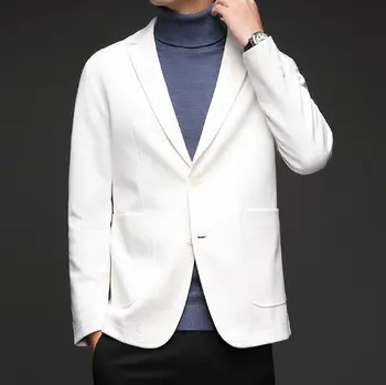 Новый стиль, мужской однотонный пиджак с длинными рукавами, повседневный свободный хлопчатобумажный модный пиджак на двух пуговицах, пальто ABB395