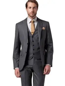 Классический деловой блейзер, брюки, мужские костюмы для жениха, темно-серый, 3 шт., костюм для жениха, свадебная одежда для жениха, одежда для званого ужина