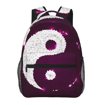 Женский рюкзак с фиолетовыми листьями, модная сумка Yin Yang для женщин, мужская школьная сумка, сумка для книг Mochila