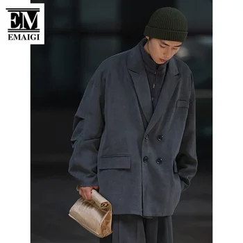 Осенняя мужская двубортная Японская уличная одежда, винтажные Негабаритные Свободные повседневные блейзеры, пиджак, мужское пальто Blaser Masculino