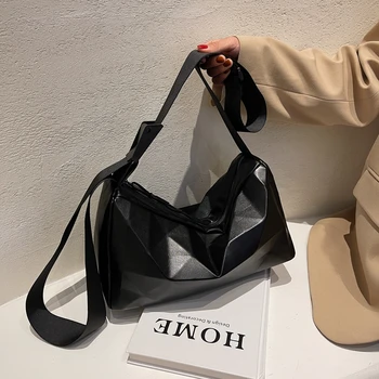 Большие сумки с геометрическим рисунком для женщин, однотонная сумка из искусственной кожи для девочек, Уличная сумка для покупок, повседневная мужская тотализатор, сумки Boston