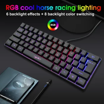 V700 61 клавиша RGB-клавиатура для геймеров, USB-клавиатура с подсветкой и несколькими комбинациями сочетаний клавиш для игровой клавиатуры портативных ПК