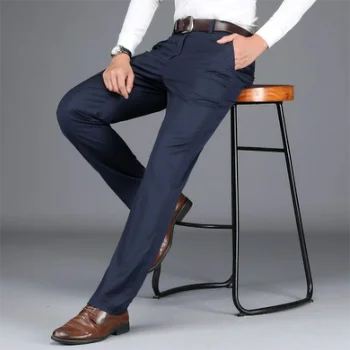 Модный мужской костюм Темно-синего цвета, высококачественные брюки, Шикарная Повседневная деловая свадебная одежда, Приталенные мужские шерстяные брюки для общения 2023