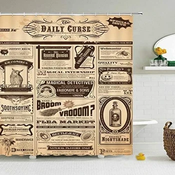 Газета старых объявлений, Винтажные тканевые занавески для душа, декор ванной комнаты