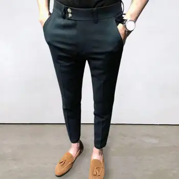 Мужские брюки Ninth, модные супер дышащие мужские костюмные брюки со средней талией, облегающие мужские костюмные брюки
