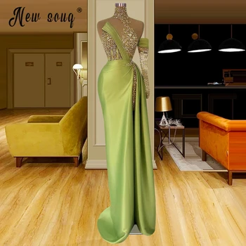 Мятно-зеленое вечернее платье с открытыми плечами, расшитое бисером, женские вечерние платья 