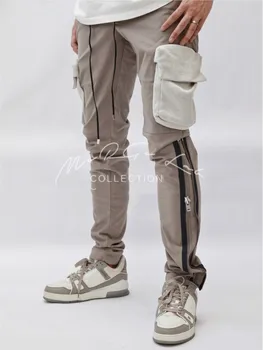 Брюки в стиле Techwear, мужские брюки в стиле Techwear, Боковая молния, многослойная сумка, приталенные брюки-карго