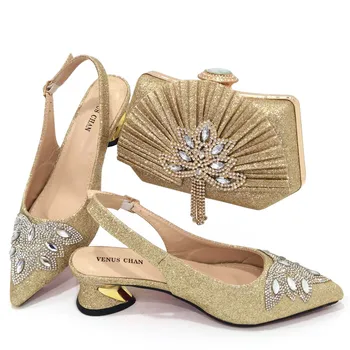 Комплект женской обуви и сумок doershow Высокого качества В Африканском стиле, Новейший золотой Комплект Итальянской обуви и сумок Для вечеринки HJK1-32