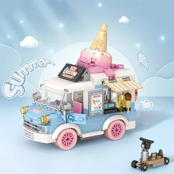 Мини-конструкторы Kawaii Cartoon Ice Cream Car, подарок на день рождения, украшение рабочего стола