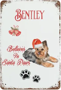Металлическая жестяная вывеска Believe in Santa Paw, Рождественская собака, металлическая табличка, вывески для патио, металлическая вывеска в винтажном стиле для подвешивания.