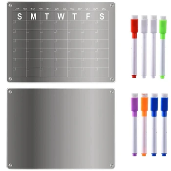 2шт Акриловый магнитный календарь для холодильника, календарь на доске сухого стирания, многоразовый планировщик с 8 маркерами сухого стирания