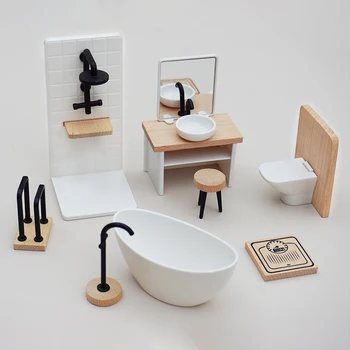 Миниатюрная круглая раковина для кукольного домика 1: 12, раковина и шкафчик для ванной комнаты, миниатюрная ванна и душевая кабина, кукольная мебель для декора кукольного домика