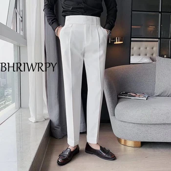 Мужские костюмы BHRIWRPY 2023 Весна / лето, повседневные брюки с прямым рукавом и высокой талией, деловые брюки для мужчин