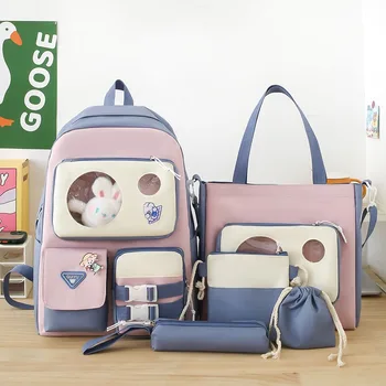 Школьная сумка для учащихся средней школы, комплект из пяти предметов, рюкзак для мальчиков и девочек большой емкости, сумка для занятий, Водонепроницаемый рюкзак для путешествий