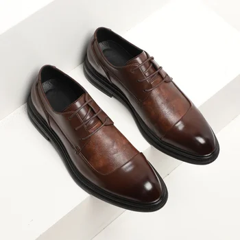 Мужские мужские модельные туфли-оксфорды, мужские модельные туфли, официальная деловая обувь из натуральной кожи на шнуровке, минималистичная обувь для