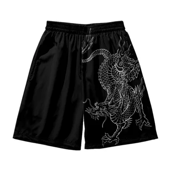 Черные летние толстовки с принтом дракона 2022 Повседневные Бермуды Мужские шорты Homme Clothing Модные пляжные шорты