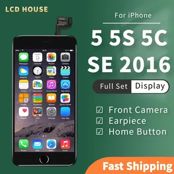 ЖК-Экран для iPhone 5 5S 5C SE 2016 Замена дисплея Полный Комплект Сенсорного Планшета В Сборе Pantalla + Фронтальная Камера + Кнопка 