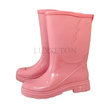 Женские водонепроницаемые непромокаемые сапоги высокого класса, женские модные резиновые непромокаемые сапоги длиной до колена, обувь для девочек, непромокаемые ботинки из ПВХ, водонепроницаемая обувь