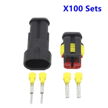 K50 100 Комплектов 2-контактных разъемов AMP 1.5, водонепроницаемый разъем для подключения электрических проводов DJ7021-1.5, автомобильная деталь 20-16AWG