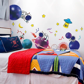Космические планеты Наклейки на стены DIY Креативные наклейки на стены с космонавтами для детских комнат, детской спальни, украшения для дома в детском саду