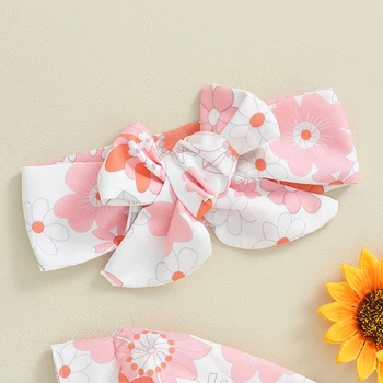 Комплект одежды из 2 предметов для маленьких девочек, комбинезон с длинными рукавами в цветочек и милая повязка на голову для малышей, осень