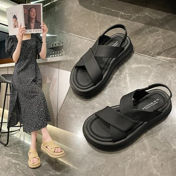 2023 Новые летние женские сандалии на толстой подошве, повседневная уличная нескользящая Удобная универсальная обувь на мягкой подошве в лаконичном стиле для женщин