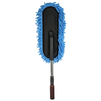 Щетка для чистки автомоек, Тряпка, швабра для воска, Телескопический инструмент для вытирания пыли из микрофибры с регулируемой длинной ручкой синего цвета