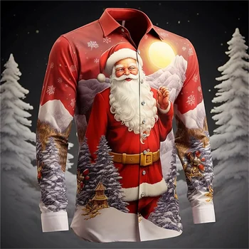 2023 новая горячая праздничная рубашка Санта-Клауса с цифровой 3D печатью, горячая рождественская рубашка с длинными рукавами, вечерние мужские повседневные модные топы